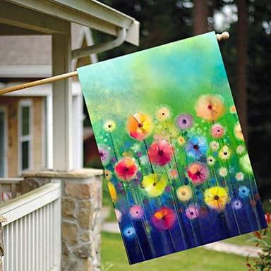 ShineSnow Watercolor Abstract Spring Summer Seasonal Green Floral Flowers Art House Flag 28" x 40" Double Sided Polyester Welcome Large Yard Garden Flag Banners for Patio Lawn Home Outdoor Decor - Image 3