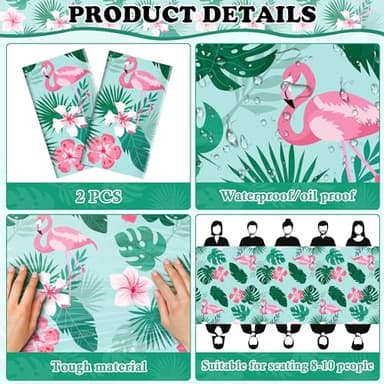 Luau Party Decorations - Plastic Tablecloth for Tropical Party Decorations | Hawaiian Themed Palm Leaves Summer Beach Favors Supplies,2 Pack - Image 3