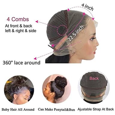 Umeiw 360 Lace Front Wigs Human Hair Pre Plucked Transparent Lace Frontal Wigs for Black Women 360 Hd Full Lace Human Hair Wigs 150% Density Natural Black 12 Inch - Image 3