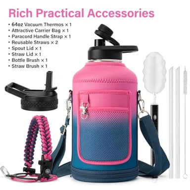 DYSANKY Insulated Water Bottle | Thickened Stainless Steel Vacuum Metal | Portable Sports Half Gallon Large Water Jug for Gym and Hiking with Straw, Carrier Bag, Handle Strap | BPA-Free 64 oz - Image 2