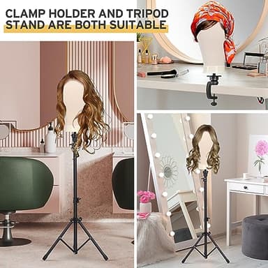 Klvied Reinforced Wig Mannequin Stand with Head, Dual-use 22 Inch Canvas Wig Head Display, Adjustable Clamp Wig Holder, Manikin Head Set for Cosmetology Hairdressing Training with Carrying Storage Bag - Image 2