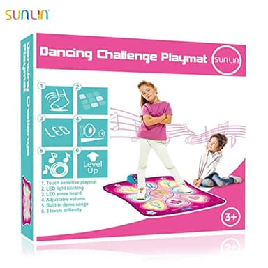 SUNLIN Dance Mixer Rhythm Step Play Mat - Dance Game Toy Pad with LED Lights, Gift for Kids Girls Boys, Adjustable Volume, Built-in Music, 3 Challenge Levels (3-12 Years Old), Pink - Image 8