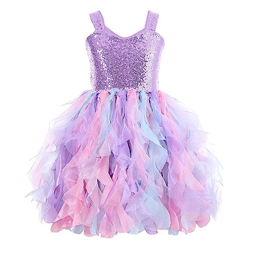 Purple Tutu Dress for Girls Kids Mermaid Princess Birthday Party Dresses Sparkly Sequin Tulle Fairy Dress for Toddler Girls Sneaker Ball Gown Prom Graduation Halloween Dance 8T - Image 1