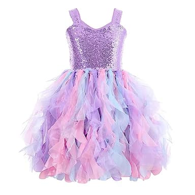 Purple Tutu Dress for Girls Kids Mermaid Princess Birthday Party Dresses Sparkly Sequin Tulle Fairy Dress for Toddler Girls Sneaker Ball Gown Prom Graduation Halloween Dance 8T - Image 1