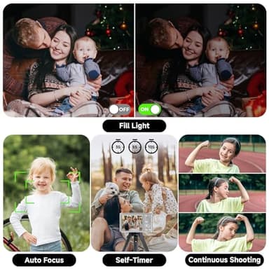 Digital Camera, FHD 4K 44MP Digital Camera, 16X Digital Zoom, Digital Point and Shoot Camera with 3-LED Fill Lights, 64GB SD Card, Compact Camera for Kids Teen Boys Girls, Sliver - Image 4