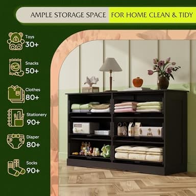 WLIVE Wood Dresser for Bedroom, Black 53'' Wide Chest of Drawers with 6 Drawer, Oak Furniture Large Storage Tower Unit, Closet Store Organizer for Living Room, Hallway, TV Stand, Modern Minimalist - Image 6