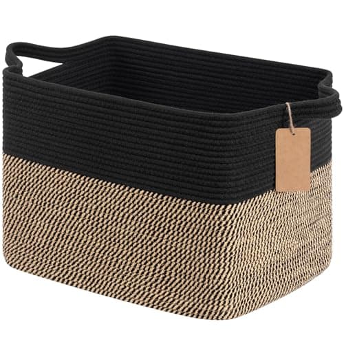 Goodpick Woven Storage Baskets for Organizing, 18" x 14" x 12" Wicker Laundry Basket for Shoes,Towel, Blanket Basket for Living Room, Toy Baskets Storage Kids with Handles - Image 1