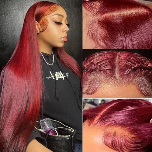 ULRICA 99J Burgundy Lace Front Wigs Human Hair Wigs for Black Women 20 Inch 13x4 HD Lace Burgundy Wig Human Hair Pre Plucked Red Lace Front Wigs 180% Density Straight Burgundy Wig - Image 1