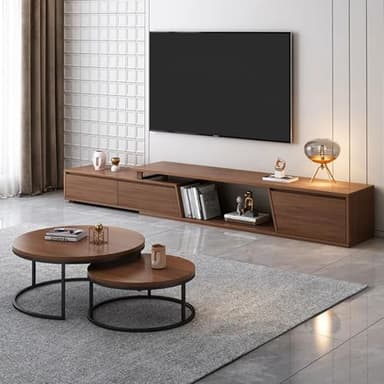 homary Extendable TV Stand & Nesting Coffee Table Set of 2（Walnut） - Image 1