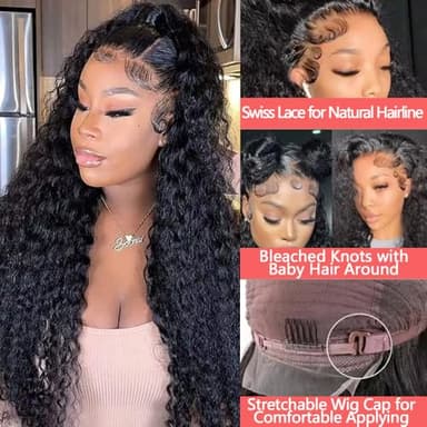 FIONAT 30 Inch Deep Wave Lace Front Wigs Human Hair Pre Plucked 13x6 HD Lace Front Wigs Human Hair 180% Density Deep Curly Wig Frontal Glueless Wigs Human Hair for Women - Image 3