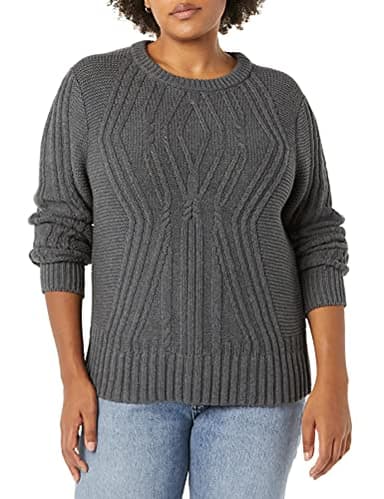 Amazon Essentials Women's 100% Cotton Crewneck Cable Sweater, Charcoal Heather, X-Large - Image 3