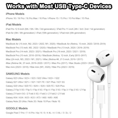 2 Packs USB C Headphones for iPhone 16/15 Phone Earbuds with Microphone & Volume Control HiFi Stereo Type C Earphones for Galaxy S23/S22/S21/S20/Ultra Note 10/20, for Pixel 7/6/6a/5/4,for OnePlus 9 8 - Image 8