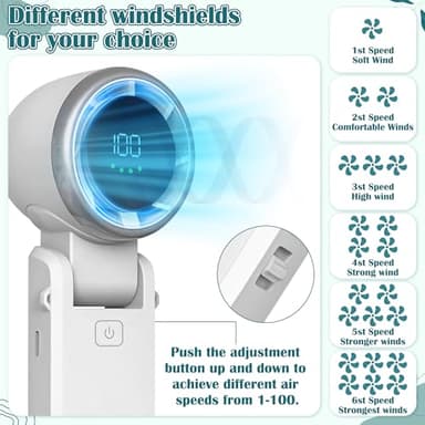 GQIRIL Mini Handheld Portable Fan - Small Foldable Personal Hand Desk Neck Fan with LED Display, 3600mAh Adjustable Speed (1-100) Rechargeable USB Hand Geld Fan Gifts for Home Travel Outdoor (White) - Image 3