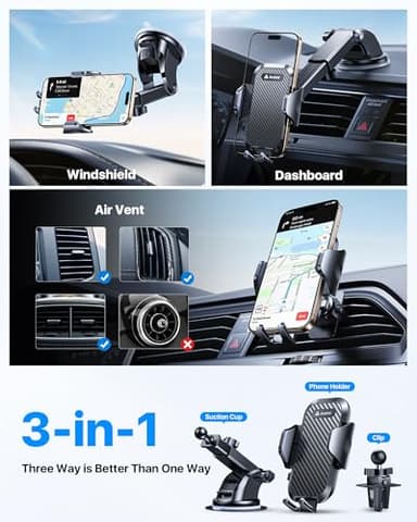 andobil Car Phone Holder, 2025 Military-Grade 89lbs Strongest Suction Phone Holders for Your Car Dashboard/Windshield/Vent Easy Clamp Cellphone Holder Truck Stand for iPhone 17 16 15 Pro Max Samsung - Image 6
