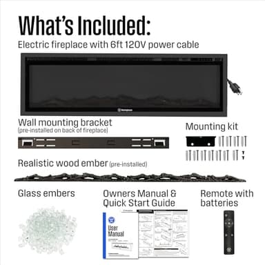 Westinghouse 60 Inch Electric Fireplace Heater, Compatible with Alexa & Google Home, Wall Mount or in-Wall Recessed Fireplace Insert, 24 Hour Timer, Color Changing Flames, 750W/1500W Indoor Heater - Image 9