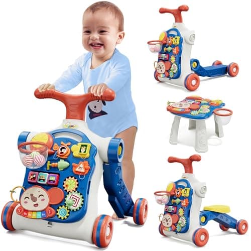 HYES 5 in 1 Baby Push Walker for Baby Boy, Activity Center Learning to Walk, Sit to Stand, Early Learning Push Toys for Infant 12 Months, Walking Toys Gift for Toddler Boys, Blue - Image 1