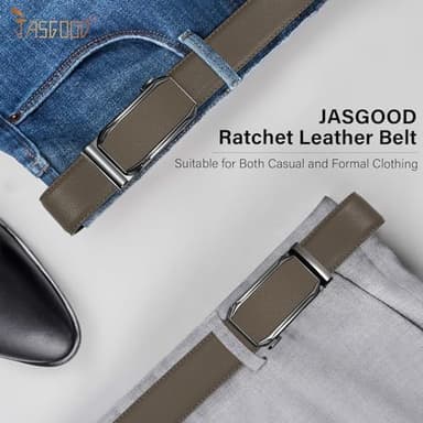 JASGOOD Mens Leather Ratchet Belt Click Slide Automatic Buckle Belt for Pants Dress 1.38inch Width - Image 2