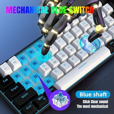 Snpurdiri 60% Wired Mechanical Gaming Keyboard, Ice Blue LED Backlit 61 Keys Mini Wired Office Keyboard for Windows Laptop PC Mac (Black-White, Blue Switches) - Image 3