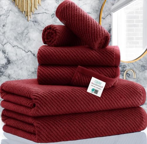 VOOVA & MOVAS Burgundy Towel Set - 100% Cotton | Lightweight | Soft | Quick Dry, 6 Piece Towel Set,2 Large Bath 30"x56", 2 Hand 18"x28", 2 Washcloths 13"x13", Towels Gift Set, Red Towels - Image 1