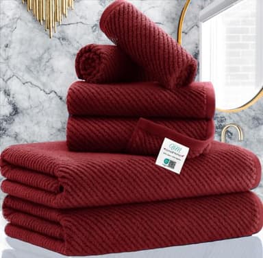 VOOVA & MOVAS Burgundy Towel Set - 100% Cotton | Lightweight | Soft | Quick Dry, 6 Piece Towel Set,2 Large Bath 30"x56", 2 Hand 18"x28", 2 Washcloths 13"x13", Towels Gift Set, Red Towels - Image 1
