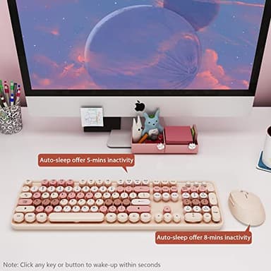 Wireless Keyboard and Mouse, KOOTOP Cute Keyboard and Mouse, 2.4G Wireless Keyboard with Retro Round Keycap for PC, Mac, Laptop,Computer Windows (Milk Tea) - Image 7