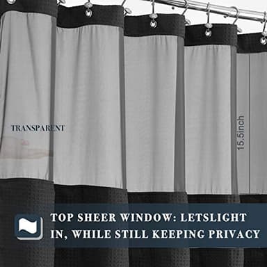 N&Y HOME Waffle Weave Shower Curtain with Snap-in Fabric Liner & 12 Black Hooks Set - Hotel Style, Water-Repellent & Washable, Mesh Top Window - 71x72, Black - Image 6