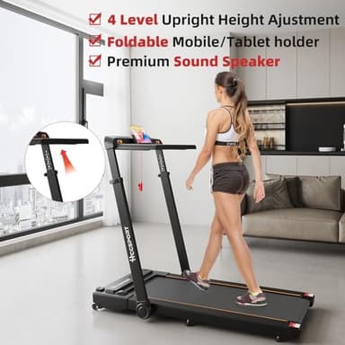 Hccsport Treadmill with Incline, 3 in 1 Under Desk Treadmill Walking Pad with Removable Desk Workstation 3.5HP Foldable Compact Walking Treadmills for Home Small Office with Wristband Remote Control - Image 2