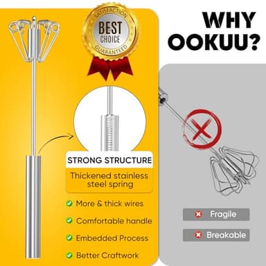 OOKUU Stainless Steel Egg Whisk, Semi Automatic Whisk Blender - Versatile Tool for Blending, Whisking, Beating & Stirring (12in) - Image 3