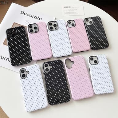 Sayoaho Compatible with iPhone 15 Case, Fashion Cute Polka Dot Pattern Aesthetic Design for Women, Soft TPU and Hard Back Shockproof Phone Case for iPhone 15 6.1 inch, Black - Image 2