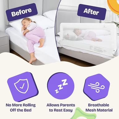 ComfyBumpy 1-Pack Bed Rail for Toddlers 55.5" L x 19.5" H | Toddler Bed Rails for Twin, Full, Queen & King Mattress Size | Swing Down Rail Guard | Mattress Side Rail for Kids | White - Image 4