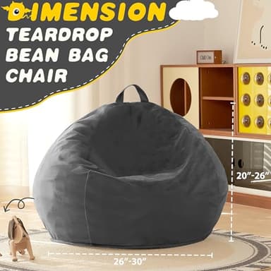 HABUTWAY 2FT Bean Bag Chair, 2' Beanbags Small Bean Bag Chairs with Filling, Teardrop Bean Bag Chair Luxurious Velvet Ultra Soft Fur with Removable Cover (Grey) - Image 3