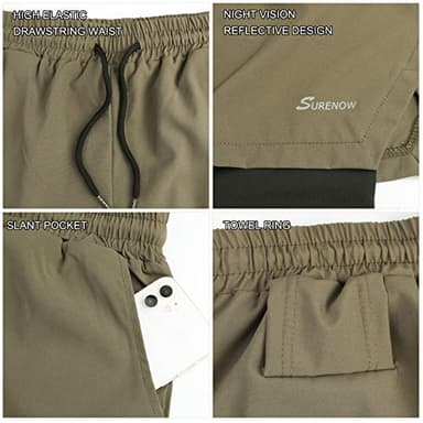 Surenow Mens 2 in 1 Running Shorts Quick Dry Athletic Shorts with Liner, Workout Shorts with Zip Pockets and Towel Loop Green - Image 4