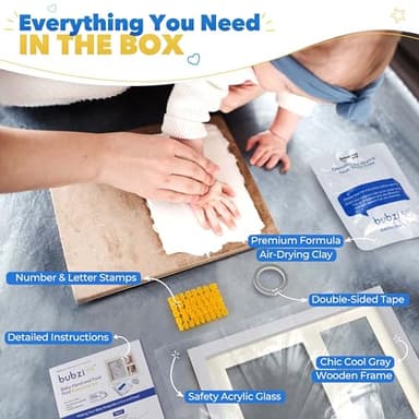 Baby Keepsake Frame: Foot & Hand Print Kit - Nursery Pictures Frames - New Mom & Baby Shower Gifts (Cool Gray) - Image 2