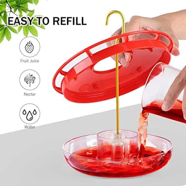eWonLife Hummingbird Feeder for Outdoors, 2 Pack, Leak-Proof, Easy to Clean and Refill, Saucer Humming Bird Feeder Plastic, Including Hanging Hook, with 5 Feeding Ports (16 Ounce/Pack) - Image 2