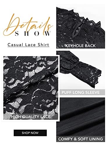 DOROSE Cute Tops for Women Trendy Sexy Casual Lace Long Sleeve Blouse Shirts Black XL - Image 3