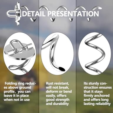 Eurmax USA 4-Pc Pack Spiral Stakes Heavy Duty Anchor Kit Ice Screw Anchor for Trampoline, Tents, tarps, Canopies,car Ports,Dog tie Out and etc Bonus Tie Down Straps 4-Pc Pack (Silver) - Image 4
