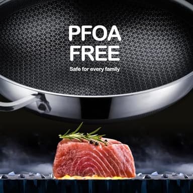 Wok pan,Hybrid 12 inch Wok with Lid, PFOA Free Cookware,non stick Stainless Steel Woks & Stir-fry pans Nonstick, Dishwasher and Oven Safe, Works on Induction - Image 3