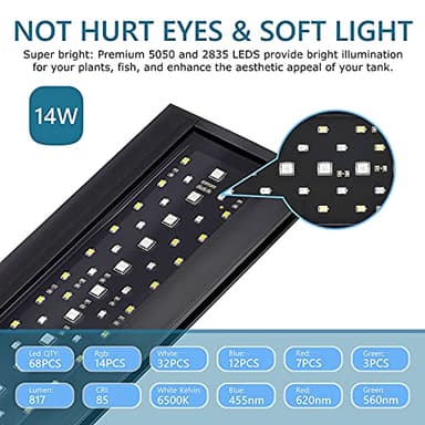 hygger Clip On 24/7 Lighting Aquarium LED Light,Sunrise-Daylight-Moonlight and DIY Mode, Adjustable Timer/Brightness Fish Tank Light with 7 Colors for Planted Tank (14W for 12~20in Tank) - Image 3