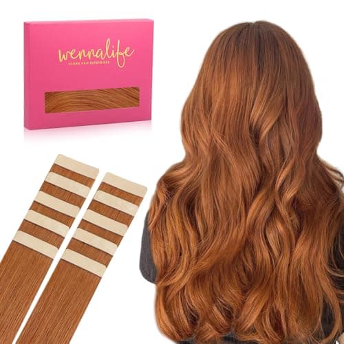 WENNALIFE Tape in Hair Extensions Human Hair Dirty Ginger 10pcs 30g 22 inch Remy Invisible Tape Ins Straight Colored Soft Real Human Hair Tape in Extensions Refill Set Extensions - Image 1