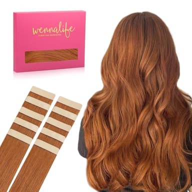 WENNALIFE Tape in Hair Extensions Human Hair Dirty Ginger 10pcs 30g 22 inch Remy Invisible Tape Ins Straight Colored Soft Real Human Hair Tape in Extensions Refill Set Extensions - Image 1