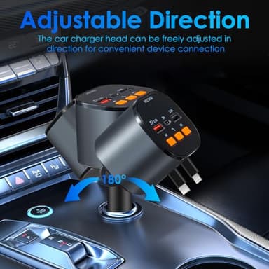 Retractable Car Charger,5 in 1 Fast Cars Phone Charger 90W,Bluetooth 5.3 FM Transmitter Adapter,Handsfree Call,2 Retractable Cables and USB Chargers for iPhone17/16 15/14/13 - Image 7