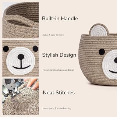 CherryNow Baby Basket for Nursery, Bear Gift Baskets for Kids, Baby Shower Basket with Handles, Small Cute Animal Baskets, Light Brown, 15.7" D x 10.5" H - Image 7