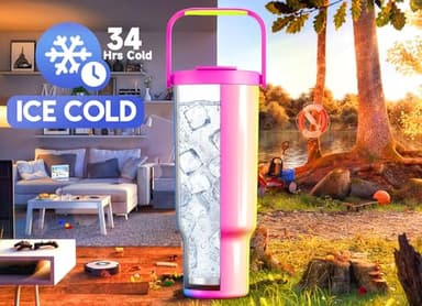 Meoky 40 oz Tumbler with Handle and Straw, Insulated Water Bottle, Stainless Steel Travel Mug, Keeps Cold for 34 Hours, 100% Leak Proof, Fits in Car Cup Holder (Carnival) - Image 2