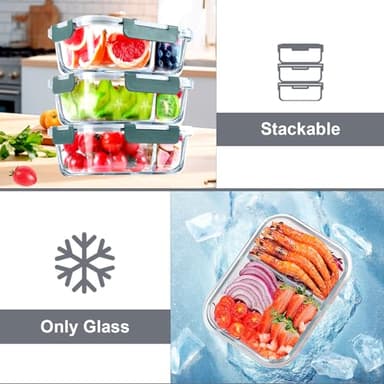 VERONES 5 Pack Glass Meal Prep Containers 2 Compartment Set, 36OZ Airtight Glass Lunch Containers, Glass Food Storage Containers with Lids, for Microwave, Oven, Freezer & Dishwasher Friendly,Grey - Image 5