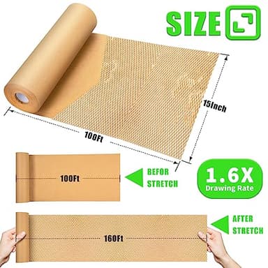 Honeycomb Packing Paper, MINHAO 15"x100' Eco Friendly Packing Paper for Moving Recyclable Honeycomb Paper Moving Supplies Bubble Paper Wrapping Protective Roll, With 36 Fragile Sticker Labels - Image 6