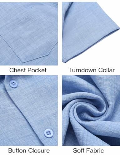COOFANDY Mens Summer Button Down Shirts Short Sleeve Casual Summer Shirts Beach Wedding Shirts Light Blue - Image 5