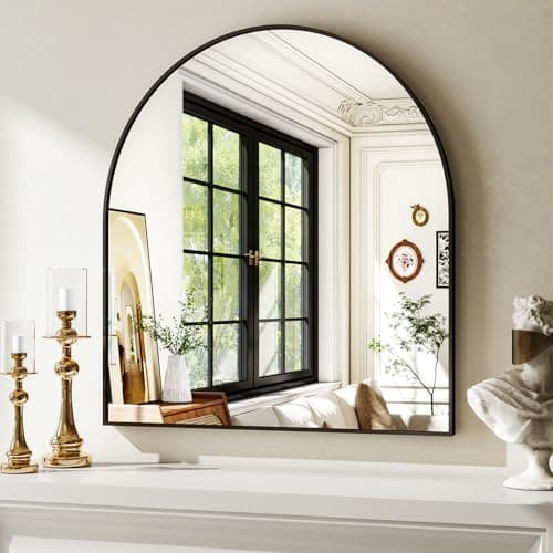 XRAMFY 31"x32" Arched Wall Mirror for Bathroom, Black Vanity Mirror for Bedroom, Living Room, Entryway, Decorative Hanging Mirror for Wall - Image 1