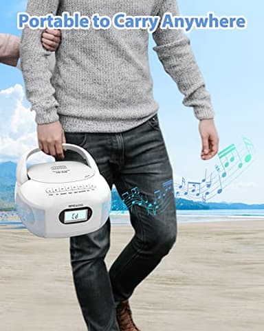 Greadio Boombox CD Player, Portable FM Radio CD Player with Bluetooth 5.1, LCD Display, AC Cord/Dry Battery Operation, TF/USB/AUX Port, Headphone Jack, CD-R/CD-RW Compatible for Home,Senior,Kids - Image 7