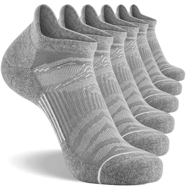 FITRELL 6 Pack Men's Running Socks Ankle Low Cut Cushioned No Show Compression Athletic Sports Gift for Men, Shoe Size 9-12, Light Gray+White - Image 9