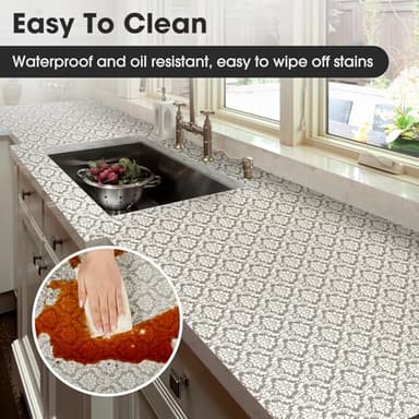 ALIUNI Drawer and Shelf Liner, Non-Slip Kitchen Cabinet Liners Non-Adhesive Thick Strong Grip Waterproof Washable Mats Protect Dresser Shelves Cupboard Bathroom Cabinets, Boho: Beige, 18 in X 30 FT - Image 4